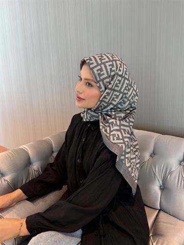 İthal Antrasit F Desen Yün İpek Eşarp