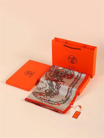 İthal Bej & Turuncu H Desen Vual İpek Şal 