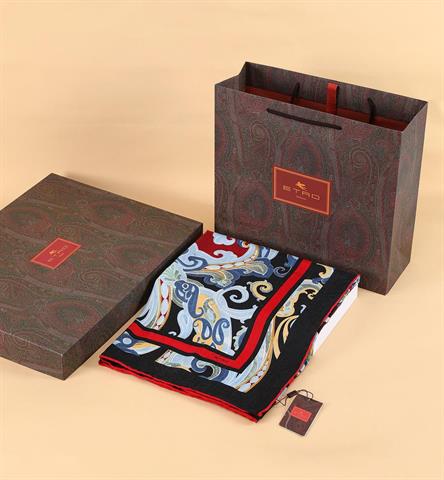 İthal Bordo & Mavi E 2 Yün Kaşmir Eşarp