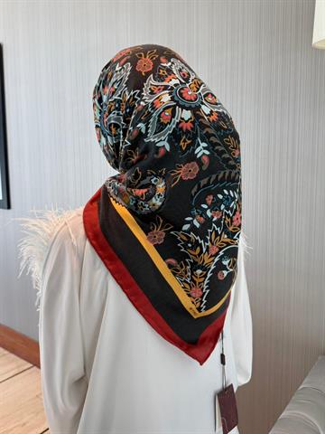 İthal Bordo & Siyah E 3 Yün Kaşmir Eşarp