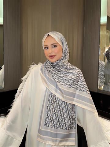 İthal Buz Mavi & Gold CD Desen Twill İpek Şal 