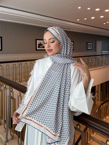 İthal Buz Mavi & Toz Pembe CE Desen Twill İpek Şal 