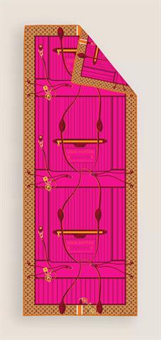 İthal Fuşya LV Desen Vual İpek Şal 