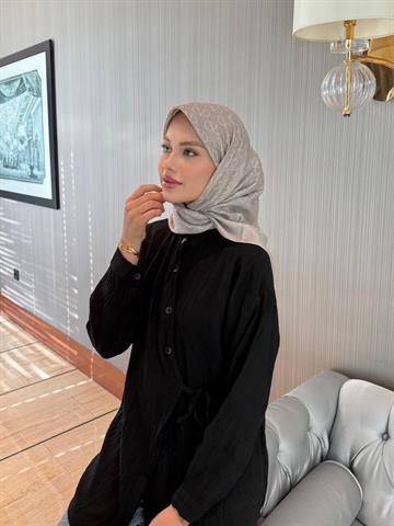 İthal Gri V Desen Yün İpek Eşarp