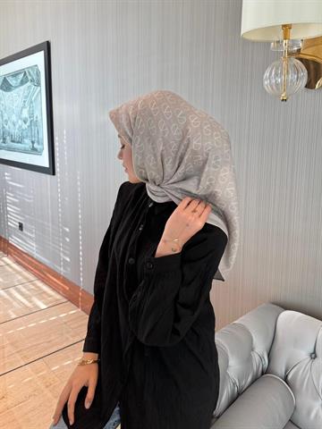 İthal Gri V Desen Yün İpek Eşarp