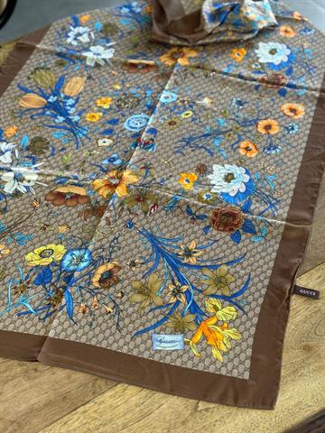 İthal Kahverengi G Flower Desen Vual İpek Şal