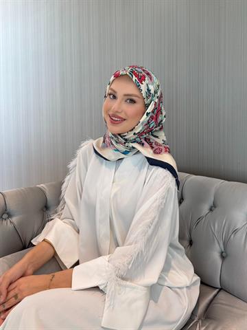 İthal Lacivert & Bej E 3 Yün Kaşmir Eşarp