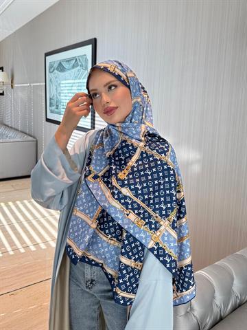 İthal Lacivert & Bordo LV Desen Twill İpek Şal