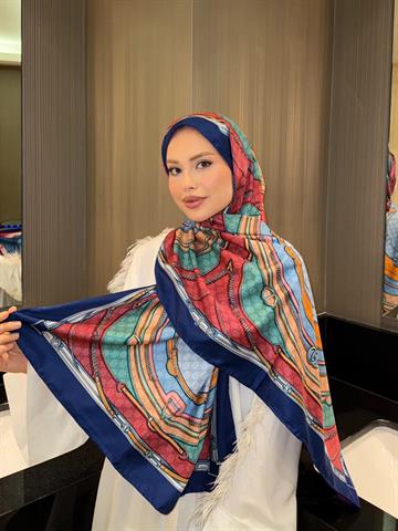 İthal Lacivert GC Desen Twill İpek Şal 