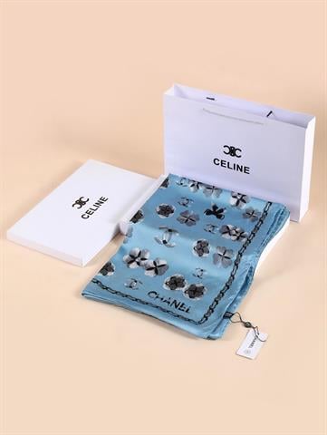 İthal Mavi CH Desen Vual İpek Şal 