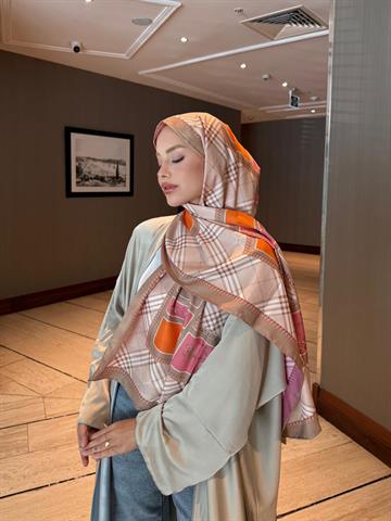 İthal Şeker Pembe & Pudra B Desen Twill İpek Şal 