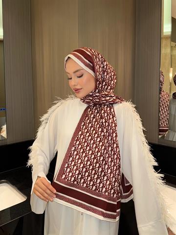 İthal Siyah & Kırmızı CD Desen Twill İpek Şal