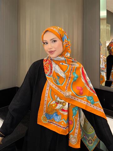 İthal Turuncu & Küf H Halat Desen Twill İpek Şal 