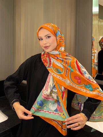 İthal Turuncu & Küf H Halat Desen Twill İpek Şal 