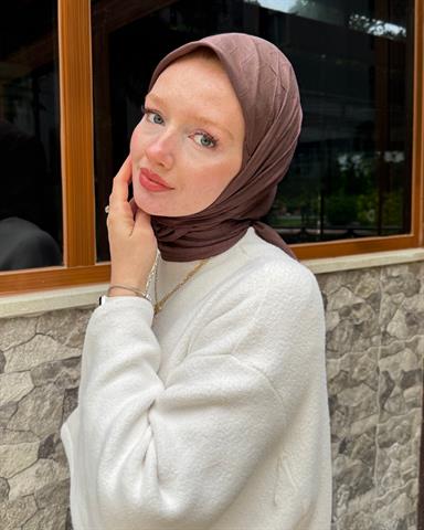 Kahverengi Zikzak Lyocell Bambu Jakar Eşarp