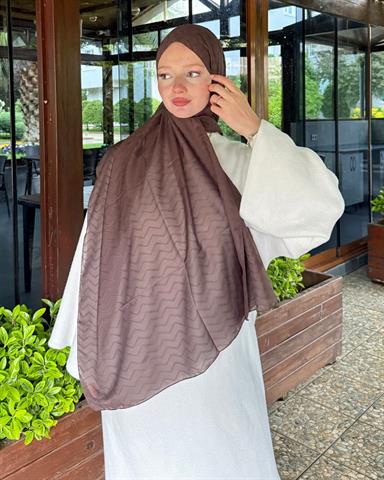 Kahverengi Zikzak Lyocell Bambu Jakar Şal