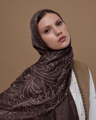 S-EFSUNLU-35 Kakao & Krem Tarçını Efsunlu Desen Şal