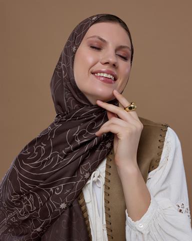 S-EFSUNLU-35 Kakao & Krem Tarçını Efsunlu Desen Şal