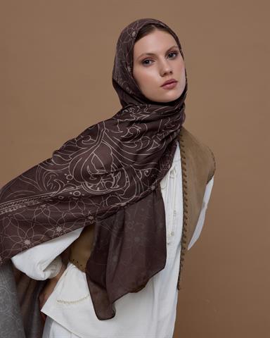 S-EFSUNLU-35 Kakao & Krem Tarçını Efsunlu Desen Şal