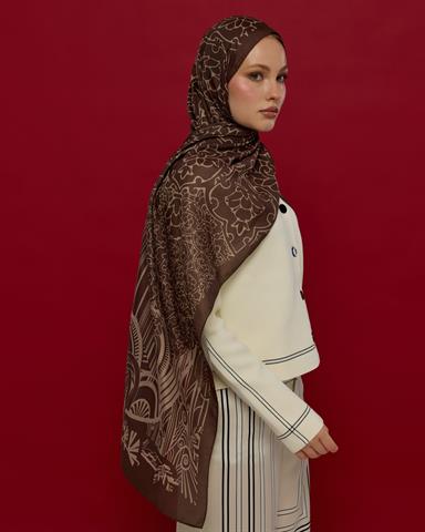 S-HAREM-35 Kakao & Krem Tarçını Harem Rüyası Desen Şal