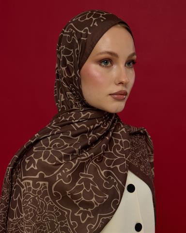 S-HAREM-35 Kakao & Krem Tarçını Harem Rüyası Desen Şal