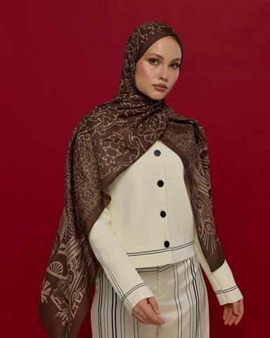 S-HAREM-35 Kakao & Krem Tarçını Harem Rüyası Desen Şal