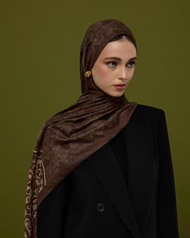 S-SARAYLI-35 Kakao & Krem Tarçını Saraylı Desen Şal