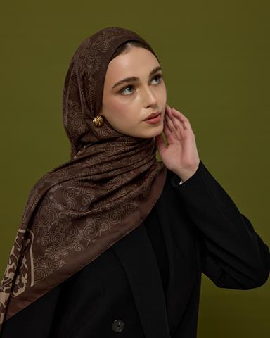 S-SARAYLI-35 Kakao & Krem Tarçını Saraylı Desen Şal