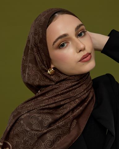 S-SARAYLI-35 Kakao & Krem Tarçını Saraylı Desen Şal