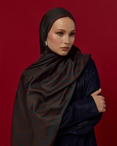 S-LALE-63 Kakao & Petrol Lale Bahçesi Desen Şal