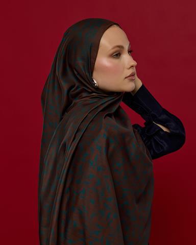 S-LALE-63 Kakao & Petrol Lale Bahçesi Desen Şal