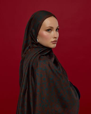 S-LALE-63 Kakao & Petrol Lale Bahçesi Desen Şal