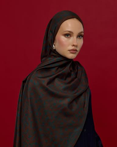 S-LALE-63 Kakao & Petrol Lale Bahçesi Desen Şal