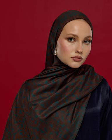 S-LALE-63 Kakao & Petrol Lale Bahçesi Desen Şal