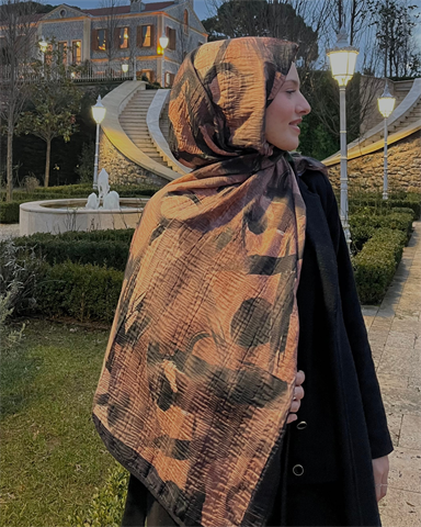 Karamel Saçak Desenli Müslin Şal