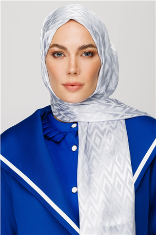 Gümüş Karo Desen Parlak Jakar Şal