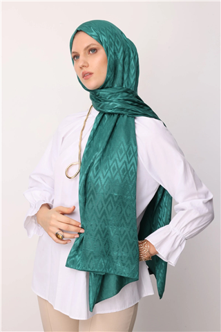 Mint Yeşili Karo Desen Parlak Jakar Şal