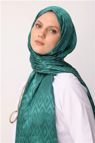 Mint Yeşili Karo Desen Parlak Jakar Şal