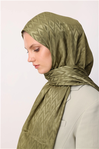 Soft Yeşil Karo Desen Parlak Jakar Şal