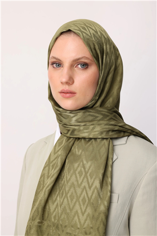Soft Yeşil Karo Desen Parlak Jakar Şal