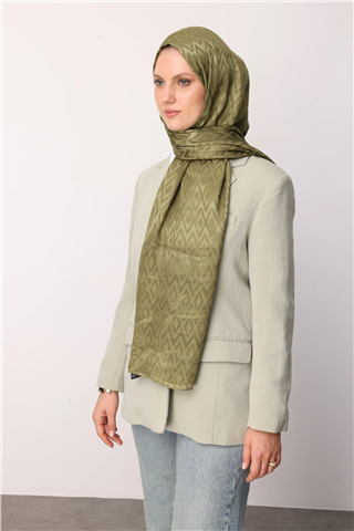 Soft Yeşil Karo Desen Parlak Jakar Şal