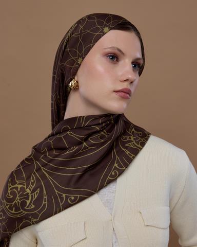 S-EFSUNLU-41 Kavrulmuş Kahve & Susam Işıltısı Efsunlu Desen Şal