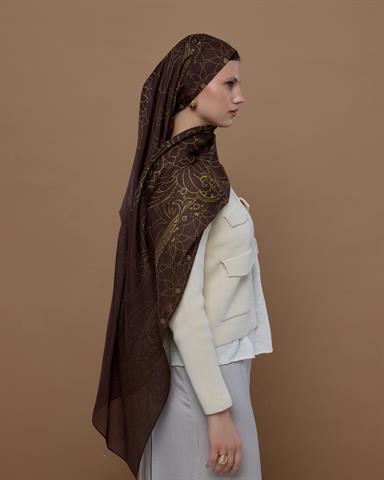 S-EFSUNLU-41 Kavrulmuş Kahve & Susam Işıltısı Efsunlu Desen Şal