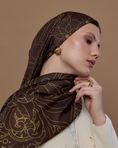 S-EFSUNLU-41 Kavrulmuş Kahve & Susam Işıltısı Efsunlu Desen Şal