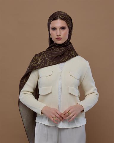 S-EFSUNLU-41 Kavrulmuş Kahve & Susam Işıltısı Efsunlu Desen Şal