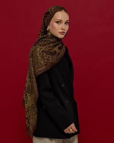 S-HAREM-41 Kavrulmuş Kahve & Susam Işıltısı Harem Rüyası Desen Şal