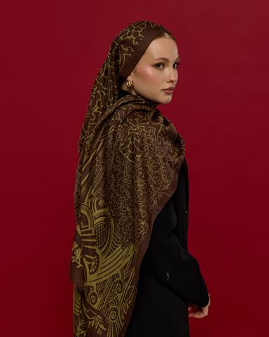 S-HAREM-41 Kavrulmuş Kahve & Susam Işıltısı Harem Rüyası Desen Şal
