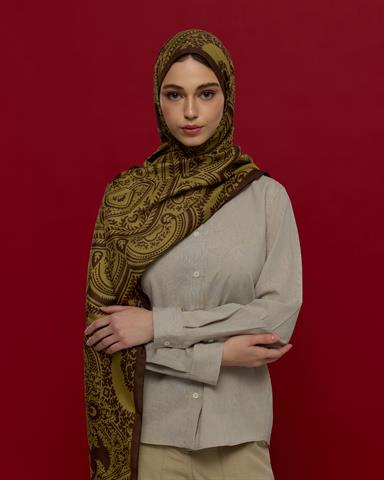 S-SULTANİ-41 Kavrulmuş Kahve & Susam Işıltısı Sultani Desen Şal