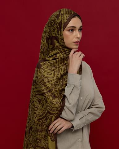 S-SULTANİ-41 Kavrulmuş Kahve & Susam Işıltısı Sultani Desen Şal