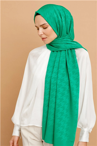 Benetton Yeşili Kazayağı Desen İpeksi Jakar Şal